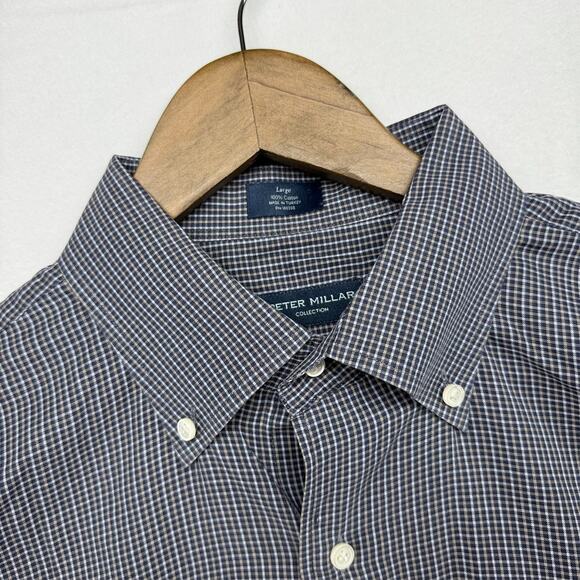 Peter Millar Shirt Mens Large Blue Micro Check Houndstooth Plaid Collection Flex - Picture 1 of 14